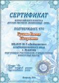 Сертификат Всероссийского конкурса детских рисунков "Волшебница зима", февраль 2016г.