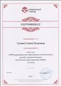 Сертификат подтверждает, что Гусева Елена Петровна участвовала в вебинаре "ФГОС дошкольного образовани относительно детей с ОВЗ"